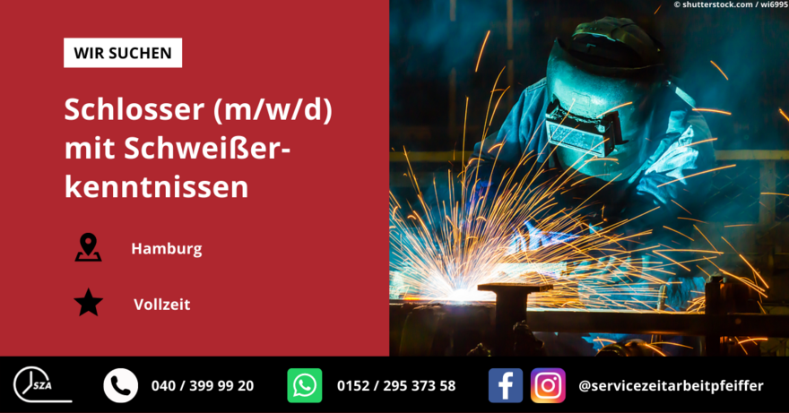 Schlosser (m/w/d) mit Schweißerkenntnissen - in Hamburg; ab 16€/Std. 
